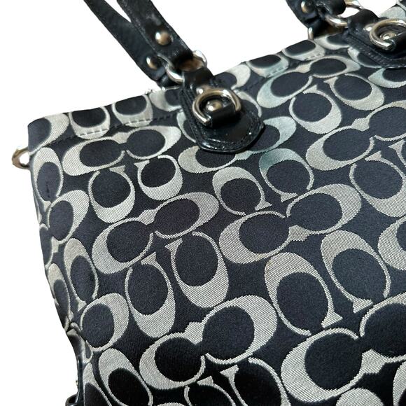 Coach | Black and Gray Ashley Signature Sateen Carryall Bag Mom Bag Travel - Picture 2 of 16